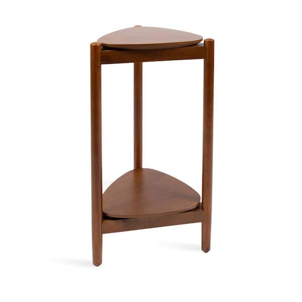 Knowlton 12 in. Walnut Brown Triangle Wood End Table