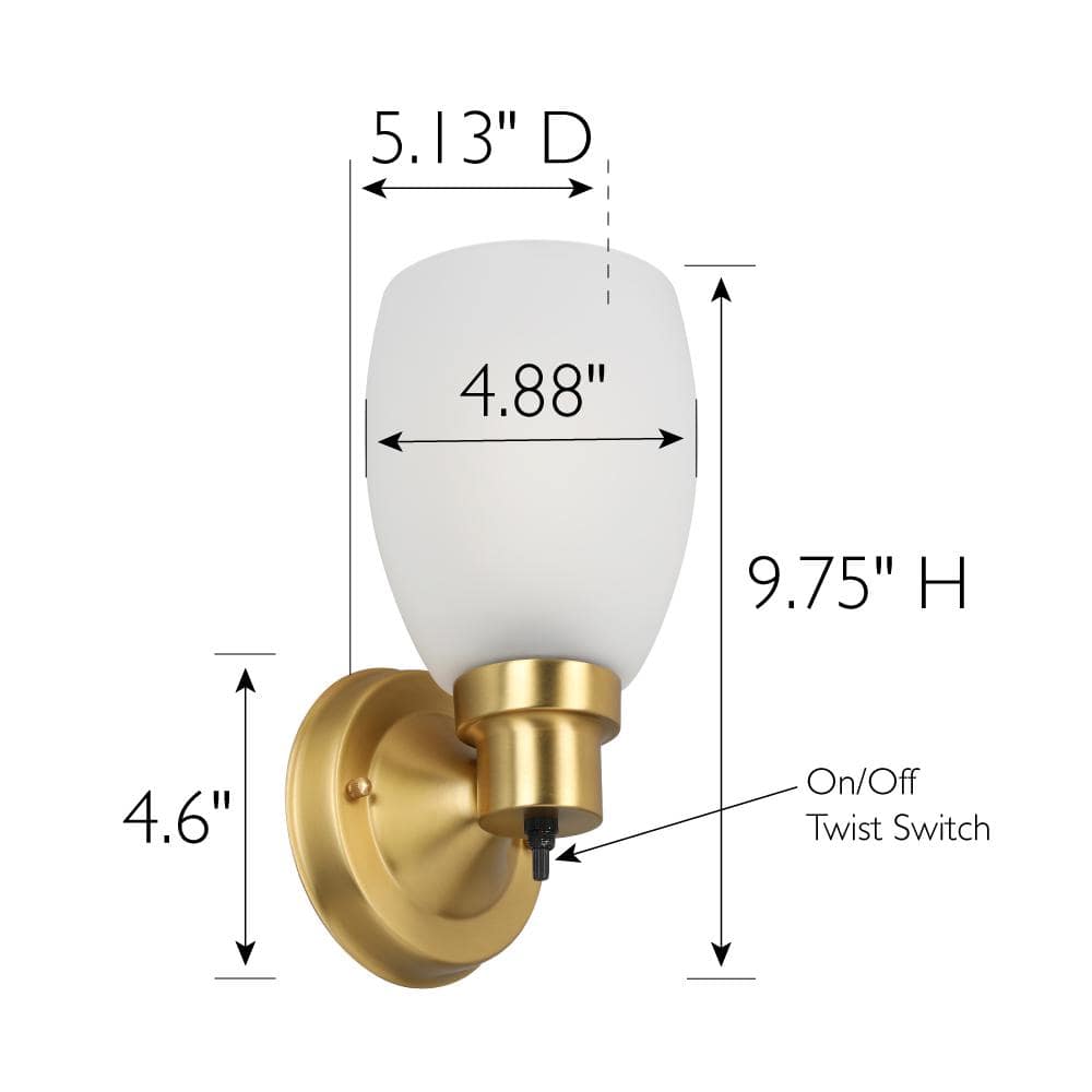 Satin Gold Lydia 9.75" Dimmable Frosted Glass Wall Light
