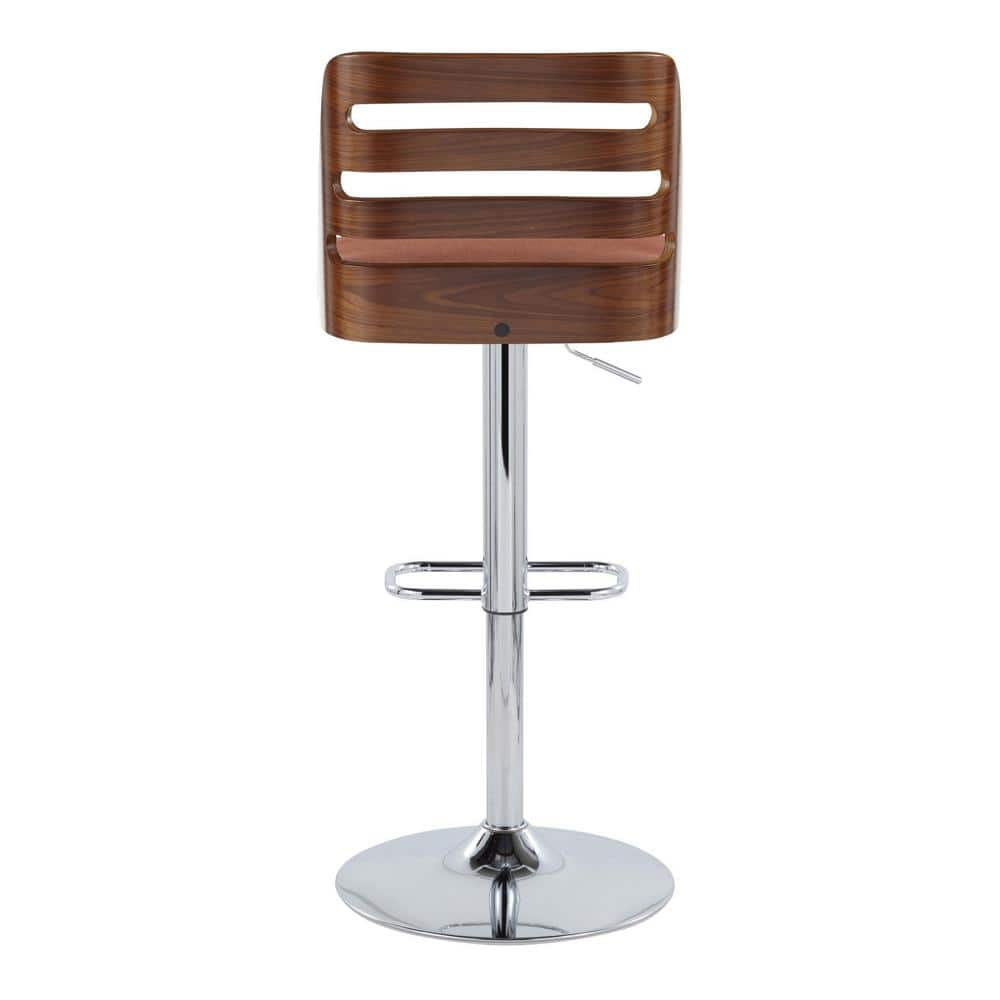 Adjustable Orange Upholstered Swivel Barstool with Wood Backrest