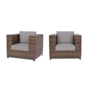 Fernlake Brown Wicker Outdoor Patio Stationary Lounge Chair with CushionGuard Stone Gray Cushions (2-Pack)