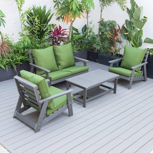 Alpine 4-Piece Poly Lumber Weather Resistant Patio Conversation Set with Dark Green Cushions & Coffee Table