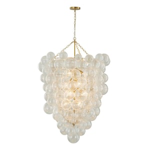 Neuvy 36.6 in. W 12-Light Brass Cluster Chandelier with Swirled Glass Shades for Staircase and Living Room