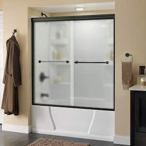 Traditional 59-3/8 in. x 58-1/8 in. Semi-Frameless Sliding Bathtub Door in Bronze with 1/4 in. Tempered Frosted Glass