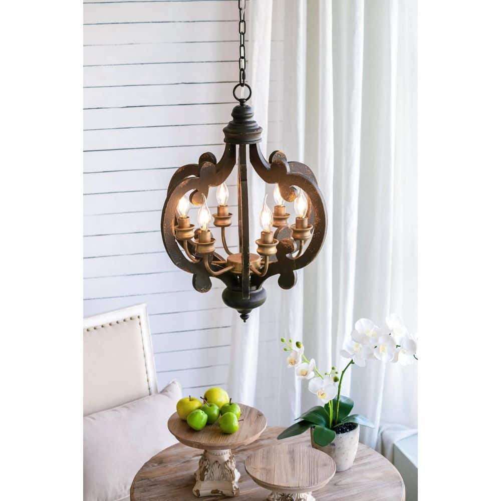 6 Lights Brown Farmhouse Chandelier for Kitchen Dining Room Foyer Entryway with no bulbs included price history on PriceWatchPro