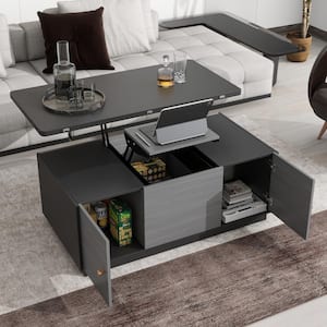 Stylish 47.2 in. Black and Gray Rectangle MDF Lift Top Coffee Table with Storage Compartments
