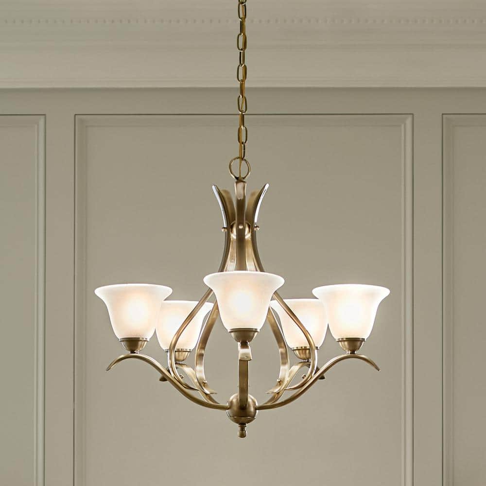 Antique Brass 24" 5-Light Empire Chandelier with Alabaster Glass