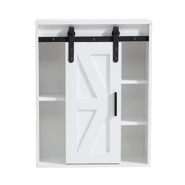 cadeninc 21.7 in. W x 7.9 in. D x 27.6 in. H White Wood Wall-Mount Storage Cabinett with Adjustable Door
