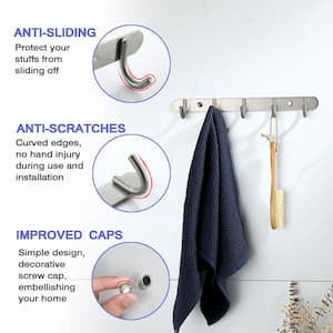 Wall Mounted J-Hook Coat Hook Rack Heavy Duty Robe/Towel Hook Wall Hanger with 5 Hooks in Brushed Nickel