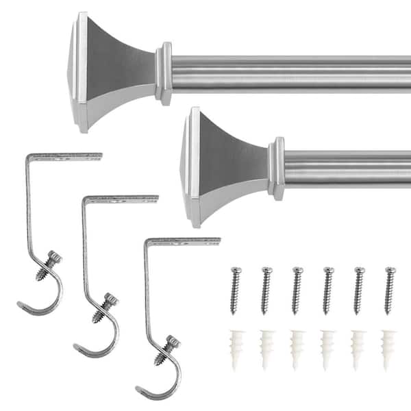 StyleWell 48 in. - 84 in. Telescoping 5/8 in. Single Curtain Rod Kit in Brushed Nickel with Trumpet Square Finials