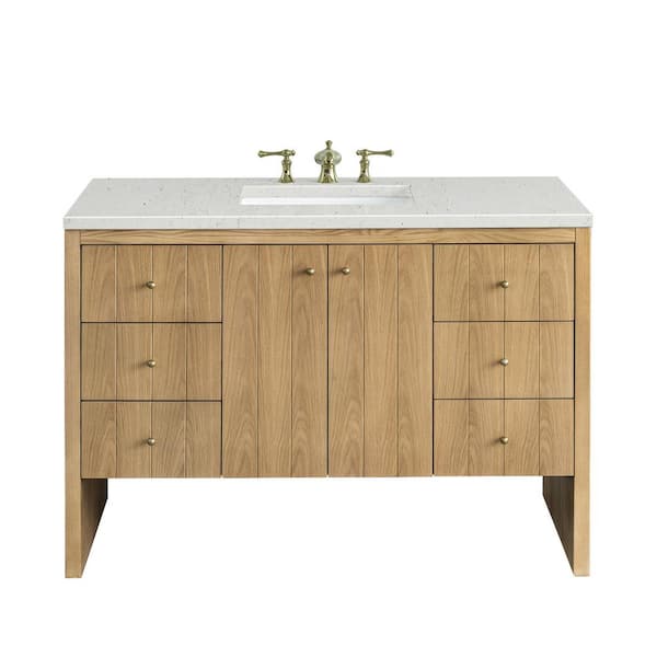 James Martin Vanities Hudson 48.0 in. W x 23.5 in. D x 34.2 in. H Single Bathroom Vanity Light Natural Oak and Lime Delight Quartz Top