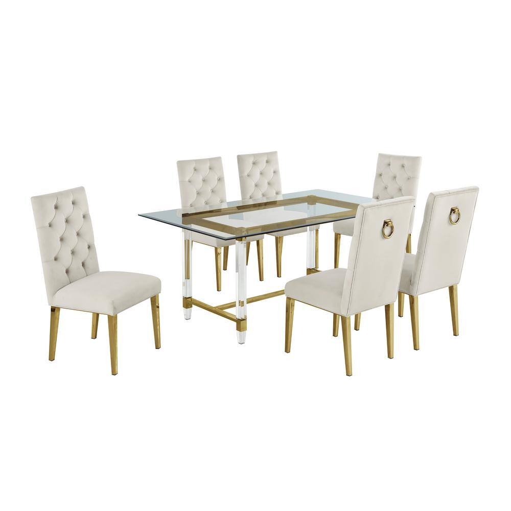 Best Quality Furniture Rema 7Piece Glass Top with Gold Stainless Steel