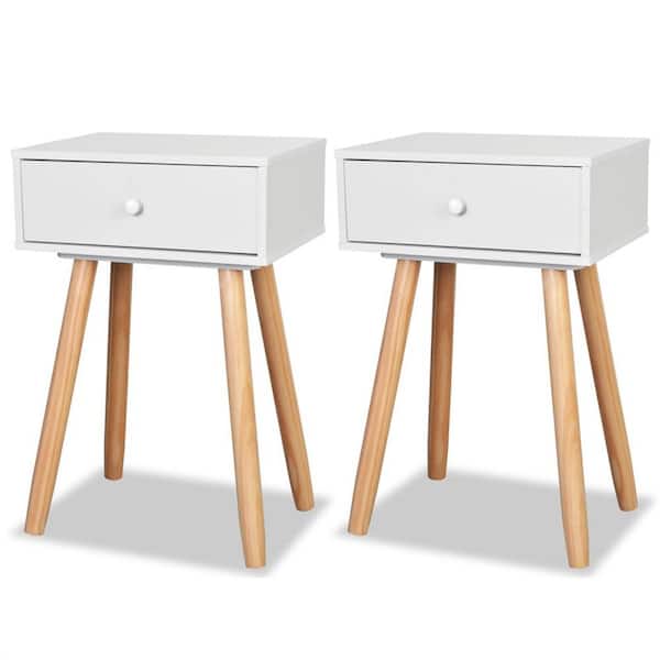 Cubilan 15.7 in. W White and Brown Rectangle MDF Side Tables 2 pcs with 1 Drawer