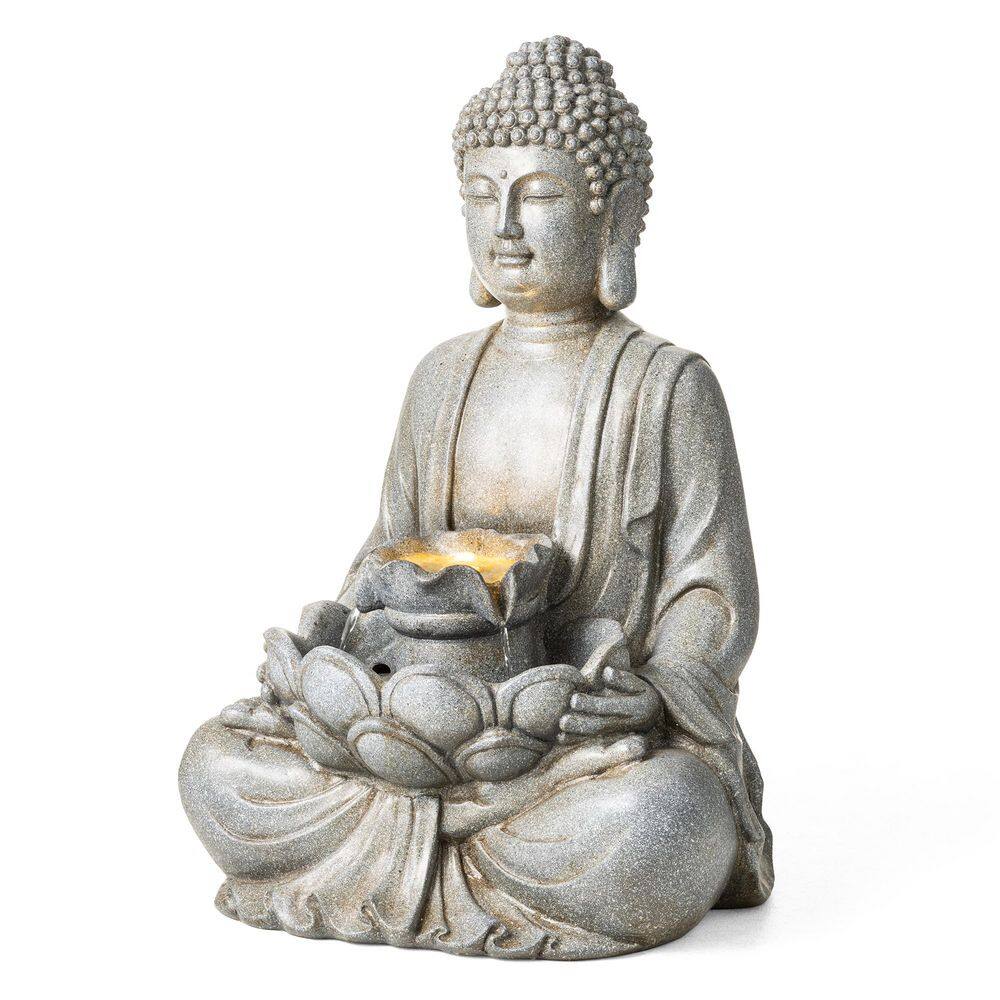 28.25 in. H Zen Style Concrete Meditating Buddha Statue Polyresin Outdoor Waterfall Fountain with Pump and LED Light price history on PriceWatchPro