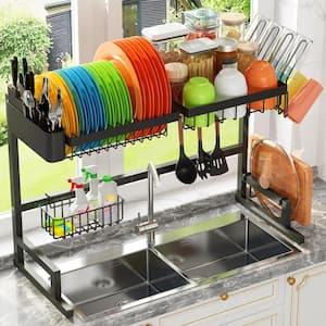 Expandable Black Standing (2 Tier Snap-On Design) Stainless Steel Dish Rack