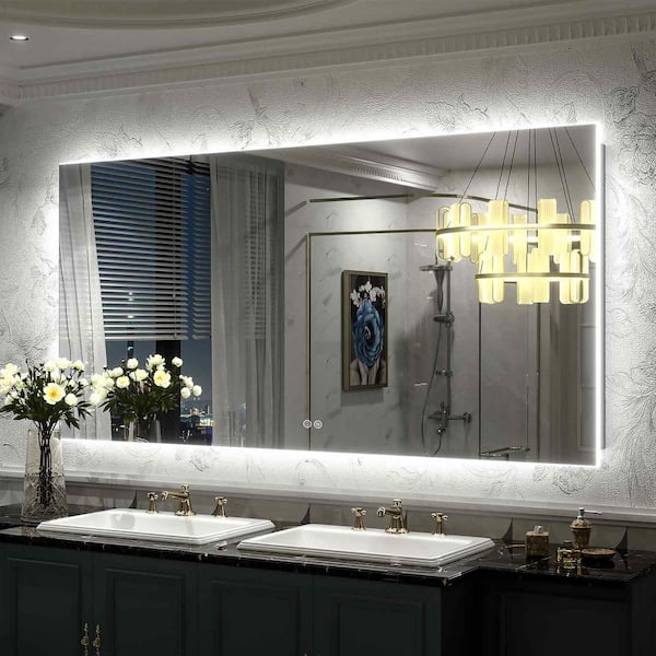 Apmir 60 in. W x 30 in. H Rectangular Frameless Super Bright Backlited LED Anti-Fog Tempered Glass Wall Bathroom Vanity Mirror