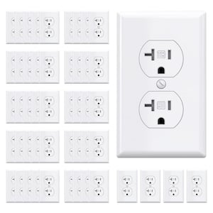 20A Duplex Electrical Receptacle Outlet with Self-Grounding, Wall Plate Included, UL Listed in White - (50-Pack)