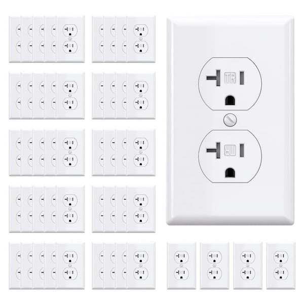 20A Duplex Electrical Receptacle Outlet with Self-Grounding, Wall Plate Included, UL Listed in White - (50-Pack)