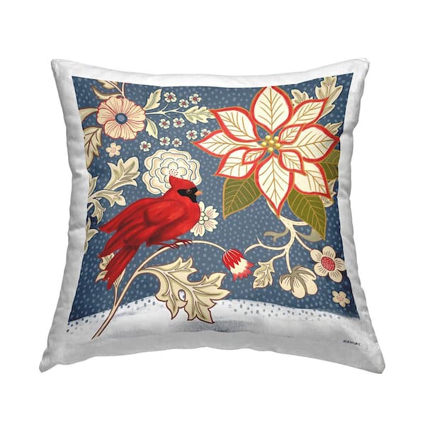 Stupell Industries Floral Pattern and Cardinal Blue Floral Polyester 18in. X 18in. Throw Pillow