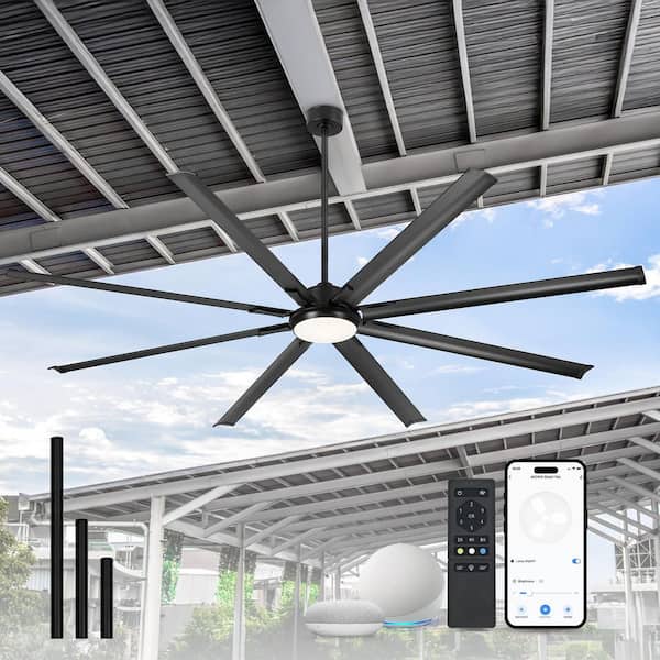 8 ft. Indoor Aluminum Black 100-240-Volt 69 RPM Industrial Ceiling Fan with Integrated LED
