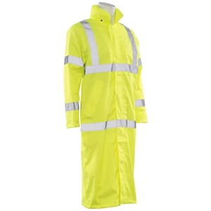 S163 Men's 4X Hi viz Lime Poly Oxford Long Rain Coat