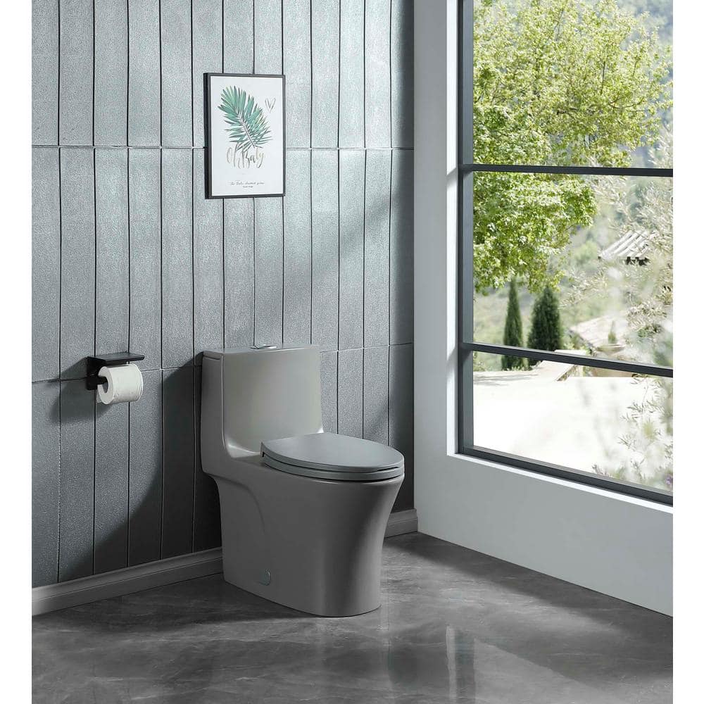 12 in. 1-Piece 1.1/1.6 GPF Water-Efficient Dual Flush Elongated Toilet in Glossy Gray Soft Closing Seat Included price history on PriceWatchPro
