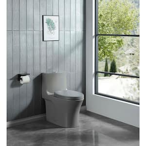 12 in. 1-Piece 1.1/1.6 GPF Water-Efficient Dual Flush Elongated Toilet in Glossy Gray Soft Closing Seat Included