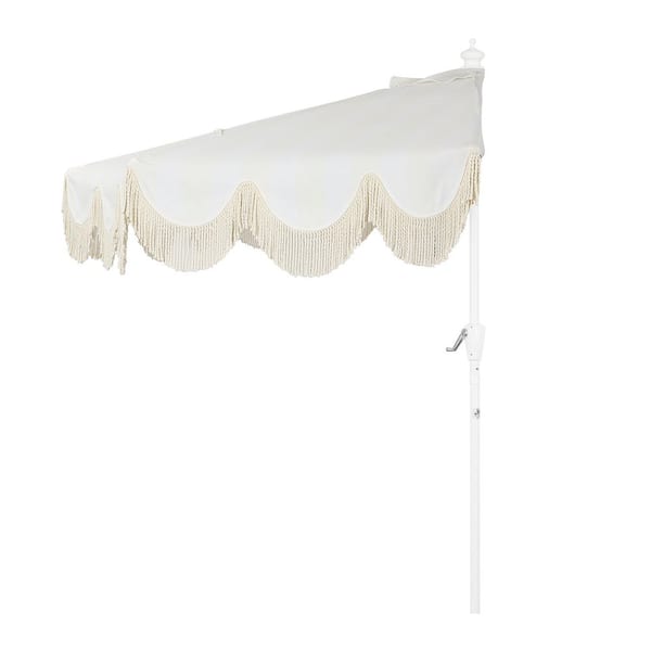 9 patio umbrella with valances JONATHAN Y Beverly 9 ft. Scalloped Fringe Half Market Patio Umbrella with Crank, Tilt Button and UV Protection in Cream/White