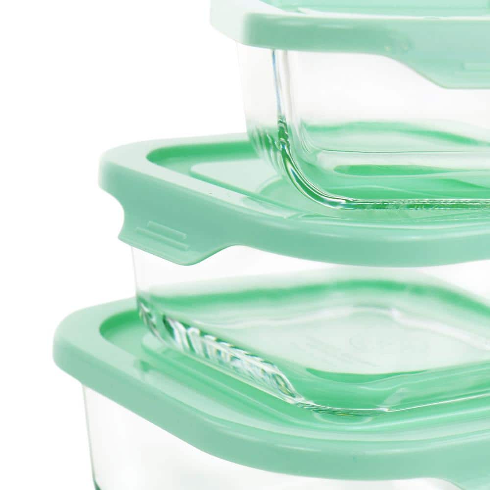 Martha Stewart Clear Glass Storage Containers with Mint Lids, 6-Piece Set