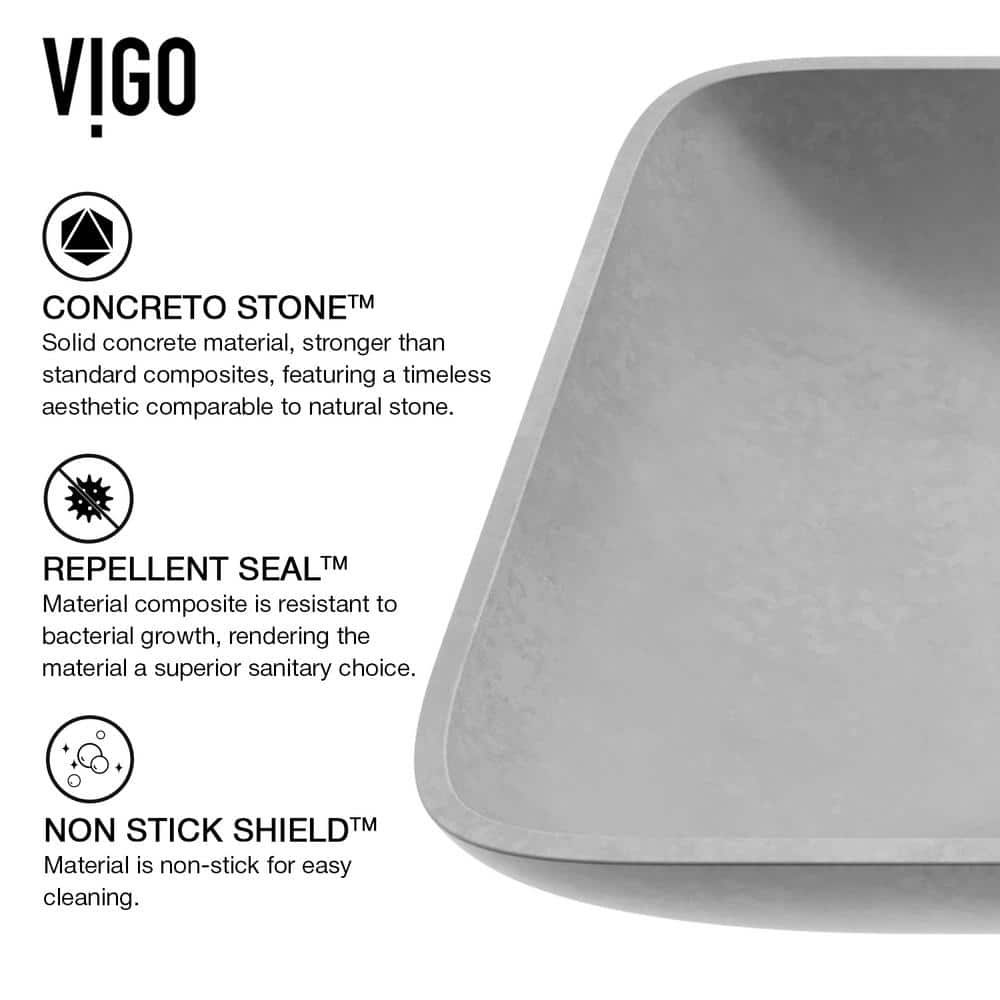 Gray Concreto Stone Rectangular Vessel Bathroom Sink