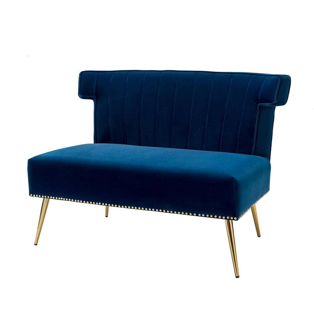 JAYDEN CREATION Cupid Modern Navy Velvet Armless Loveseat with Channel ...