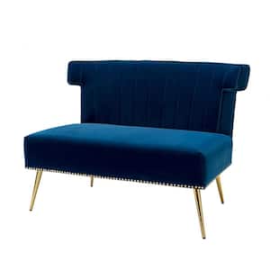Cupid Modern Navy Velvet Armless Loveseat with Channel-tufted Wingback and Adjustable Leg