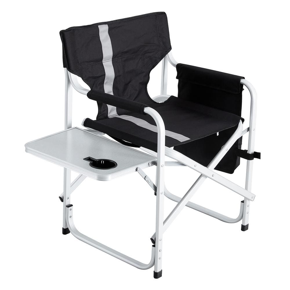 Padded Folding Outdoor Chair with Side Table and Storage Pockets for Outdoo