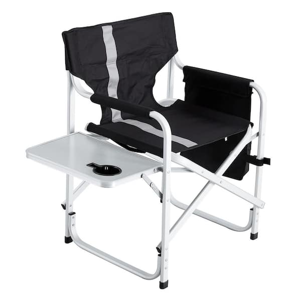 Unbranded Padded Folding Outdoor Chair with Side Table and Storage Pockets for Outdoor Camping, Picnics and Fishing, Black/Grey
