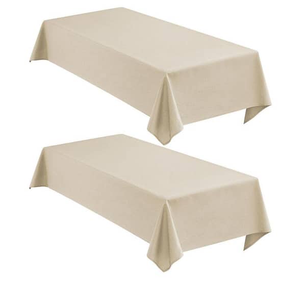 60 in. W x 104 in. L Solid Beige Polyester Tablecloth Set Linen Texture Water Resistant for Dining (Set of 2)