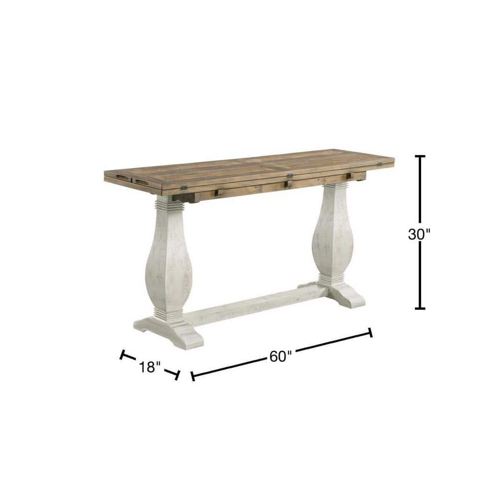 Napa 60" White and Natural Wood Flip Top Sofa Table