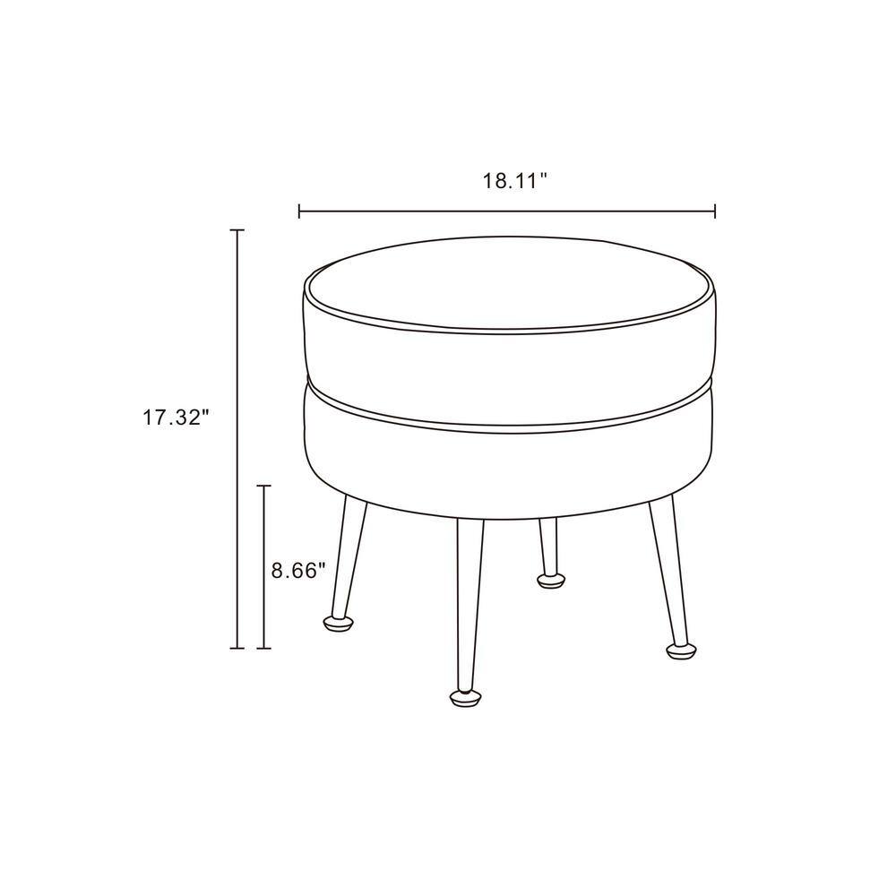 Bailey Round Gray Upholstered Ottoman with Gold Legs