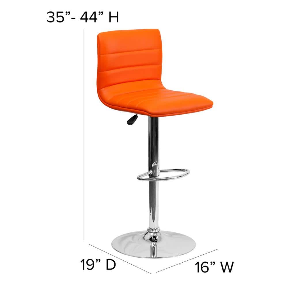 Modern Swivel Orange Vinyl & Chrome Adjustable Barstool
