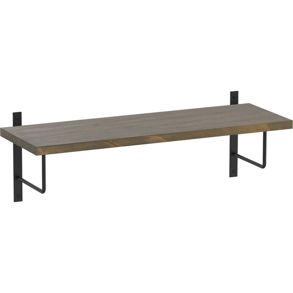 24 in. x 8 in. x 6 in. Medium Stained Solid Pine Decorative Wall Shelf with Matte Black U-Shaped Steel Brackets price history on PriceWatchPro
