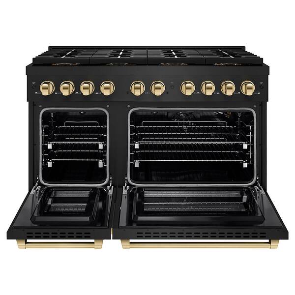 Autograph 48 in. 6.7 cu. ft. Paramount Gas Range with 8-Burners and Dual Ovens in Black Stainless and Polished Gold