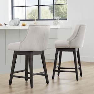 Martin 26 in. Ivory High Back Solid Wood Frame Swivel Counter Height Bar Stool with Fabric Seat(Set of 2)