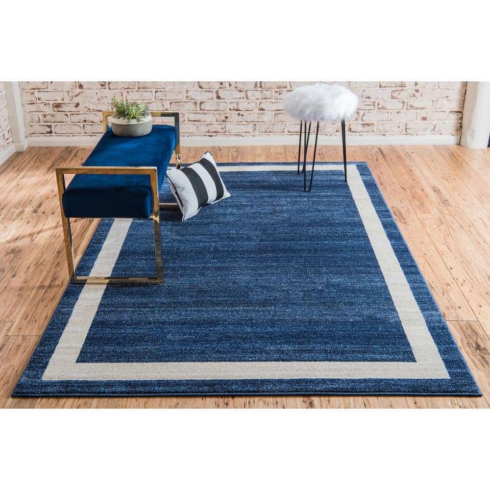 Navy Blue and Ivory Tufted Reversible Rectangular Rug