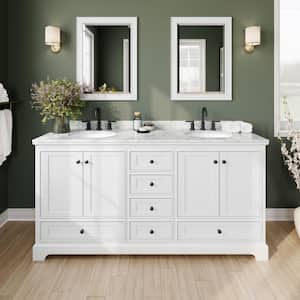 Deborah 72 in. W x 22 in. D x 35 in. H Double Bath Vanity in White with White Carrara Marble Top and 24 in. Mirrors
