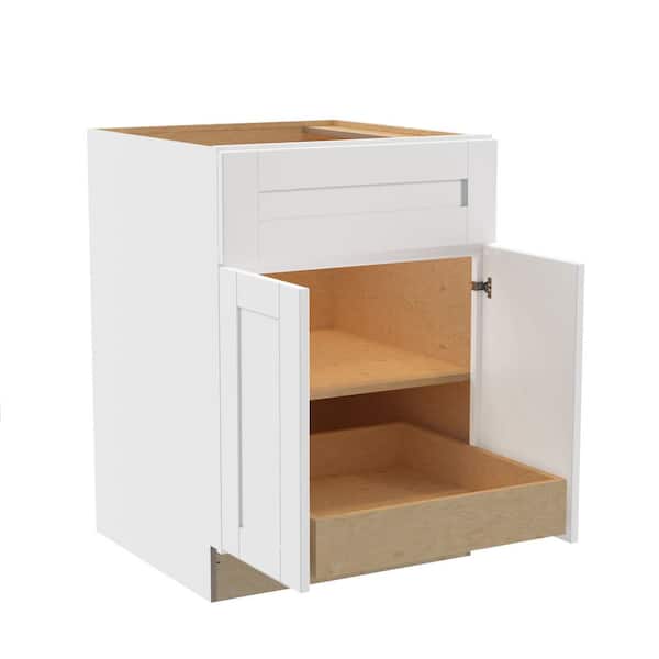 Home Decorators Collection Washington Vesper White Plywood Shaker Stock Assembled Base Kitchen Cabinet Soft Close 1 ROT 24 in. x34.5 in. x24 in.