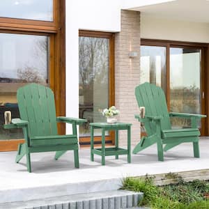 Dark Green Folding Plastic Patio Outdoors Weather-Resistant Fire Pit Chair Adirondack Chair (2-Pack)