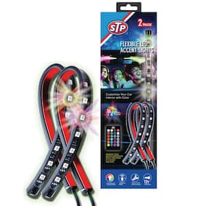 Multi-Color LED Lights Strips for Car Interior, 16-Colors, Customizable, Flash/Music Modes, Remote Control (2-Pack)