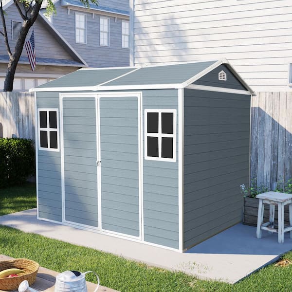 8 x 6 ft. Resin Outdoor Storage Shed Waterproof Shed with Floor and 2-Windows and Lockable Door, Gray (45.2 sq. ft.)