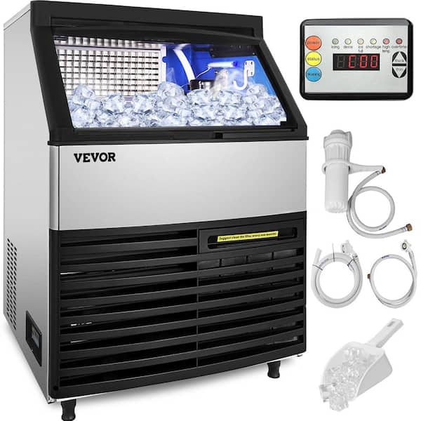 VEVOR 99 lb. Bin LED Panel Stainless Steel Freestanding Ice Maker Machine with 265 lb. / 24 H Commercial Ice Machine in Silver