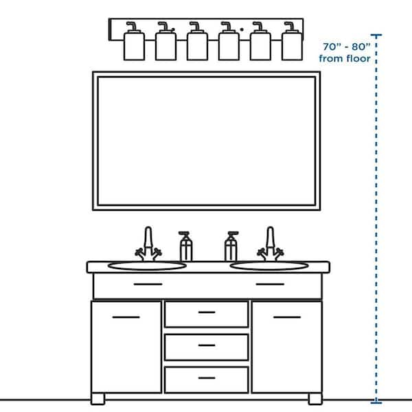 Replay Collection 48 in. 6-Light Polished Nickel Vanity Light Etched White Glass Modern Bath Light