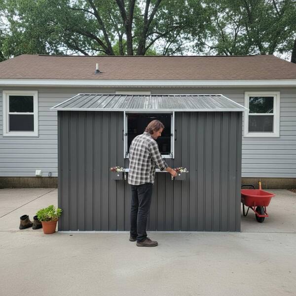 10x8 FT Gray Metal Heavy Duty Outdoor Storage Shed with 3 Windows