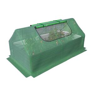 8x4x2ft Galvanized Raised Garden Bed with Cover Metal Planter Box Kit, 2 Large Screen Windows Mini Greenhouse